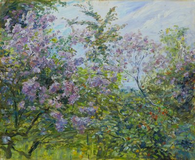 Kukkiva lila, noin 1921 (öljy puulle). tekijältä Max Slevogt