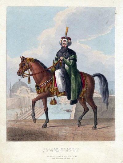 Mahmud II:n (1785-1839) muotokuva (Mahmoud II), Ottomaanien valtakunnan sulttaani - Oeuvre de M. Gauci (aktiivinen 1800-luku) - 1829 - Värilitografia - 26x20 - Yksityiskokoelma tekijältä Maxim Gauci