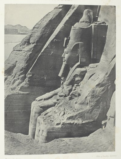 Ibsamboul, Colosse Oriental Du Spéos De Phrè, Vu De Profil; Nubie, levy 104 albumista "Egypte, Nubie, Palestine et Syrie" (1852). tekijältä Maxime Du Camp