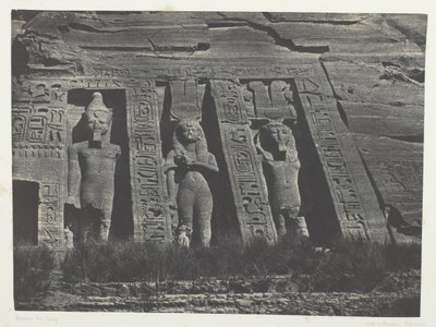 Ibsamboul, Hathorin Speosin pohjoisosa, Nubia, 184951, painettu 1852. tekijältä Maxime Du Camp