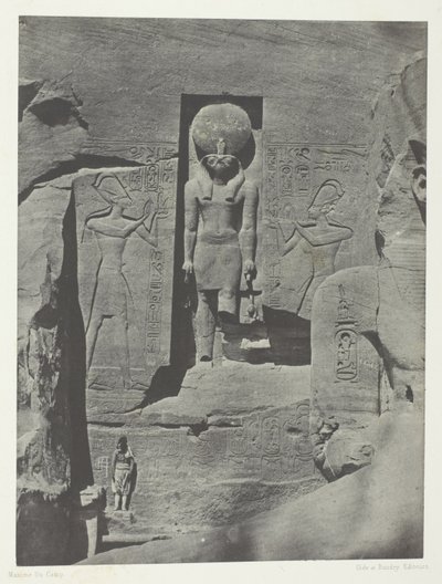 Ibsamboul, veistoksia Phrèn Spéosin sisäänkäynniltä, Nubia, levy 105 albumista "Egypte, Nubie, Palestine et Syrie" (1852). tekijältä Maxime Du Camp