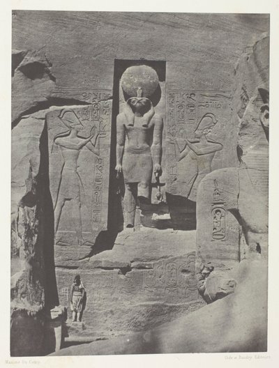 Ibsamboul, veistoksia Phrèn Spéosin sisäänkäynniltä, Nubia, levy 105 albumista "Egypte, Nubie, Palestine et Syrie" (1852). tekijältä Maxime Du Camp
