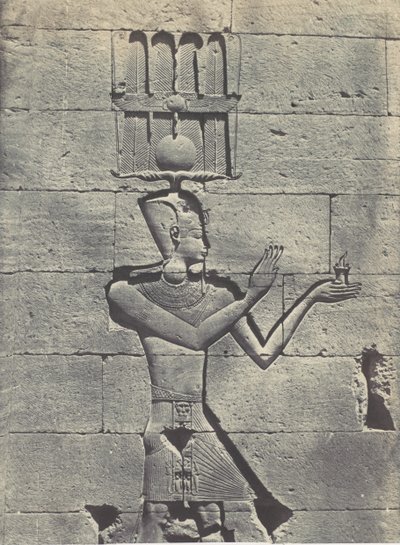 Nubia. Kalabscheh. Veistoksia temppelin takajulkisivulta, 1850. tekijältä Maxime Du Camp