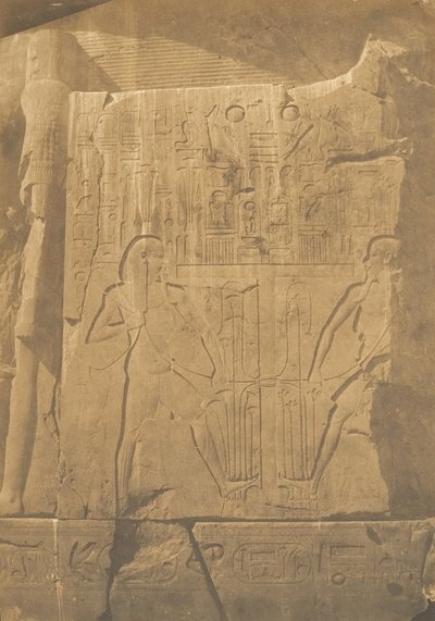 Amenhotep III:n monoliittisen kolossin piiritys Thebassa. Yksityiskohdat kaiverruksista, 1849-50. tekijältä Maxime Du Camp