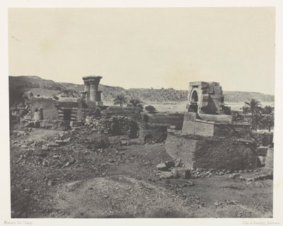 Kylä ja temppeli Beghen saarella, Philoen länsipuolella; Nubia, levy 81 albumista "Egypte, Nubie, Palestine et Syrie" (1852). tekijältä Maxime Du Camp