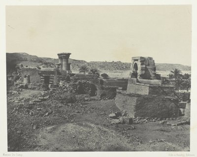 Kylä ja temppeli Beghen saarella, Philoen länsipuolella; Nubia, levy 81 albumista "Egypte, Nubie, Palestine et Syrie" (1852). tekijältä Maxime Du Camp