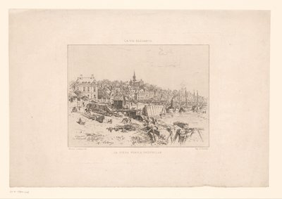 Gezicht op de haven van Trouville Trouvillen vanha satama (otsikko esineessä) Elegantti elämä (sarjan nimi esineellä) tekijältä Maxime François Antoine Lalanne