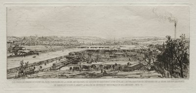 Taiteellisia muistoja Pariisin piirityksestä: Näkymä Pont-du-Jourin maasiltalta..., 1870-71. tekijältä Maxime Lalanne