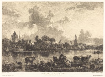 Eläimet laitumella tekijältä Maxime Lalanne after Nicolaes Pietersz Berchem