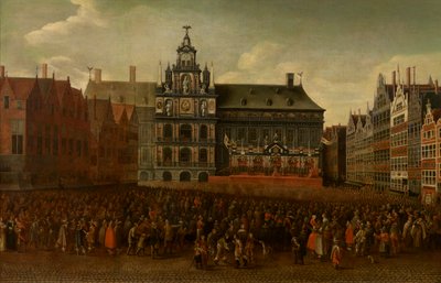 Münsterin rauhan julistus Grote Marktissa Antwerpenissä tekijältä Maximiliaen Pauwels