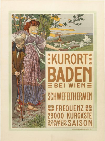 Kylpyläkaupunki Baden Wienin lähellä, n. 1910. tekijältä Maximilian Liebenwein