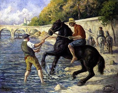 Bathing the Horses, n. 1910 (öljy kankaalle) tekijältä Maximilien Luce