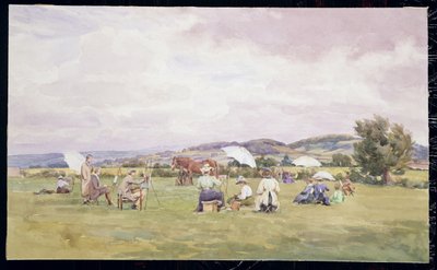 Piirustusjuhlat Cotswoldsissa, n. 1910 (akvarelli paperille) tekijältä May Francis