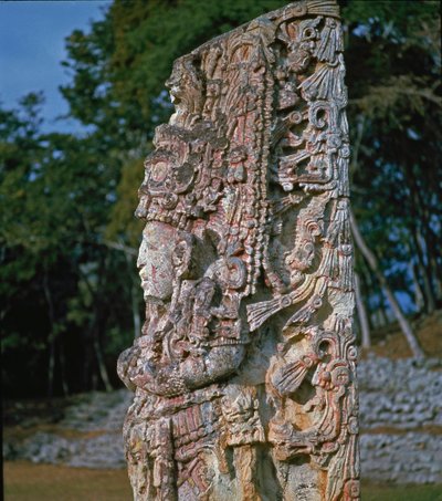 Stele H, Seremonioiden aukio, 731 jKr tekijältä Mayan