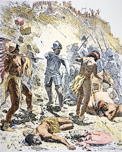 Pueblo-intiaanien kapina vuonna 1680 (värillinen kaiverrus) tekijältä Maynard Dixon