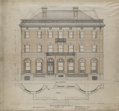 Bryan Lathrop House, Chicago, Illinois, Front Elevation and Terrace Plan, 1892. tekijältä Mead and White McKim