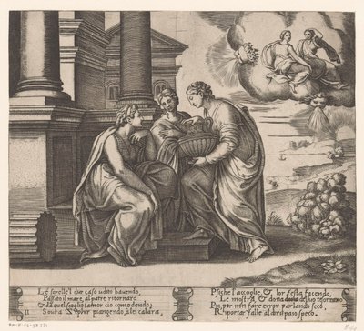 Psychen luona käyvät hänen sisarensa Story of Amor and Psyche (sarjan nimi) tekijältä Meester van de Dobbelsteen