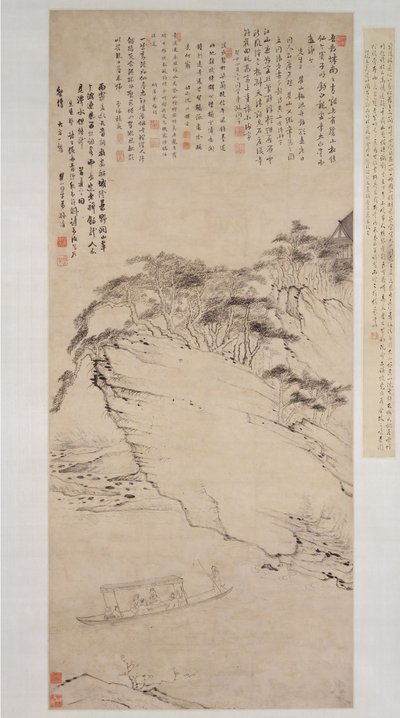 Veneily joella kallion alla, vuodelta 1673. tekijältä Mei Qing
