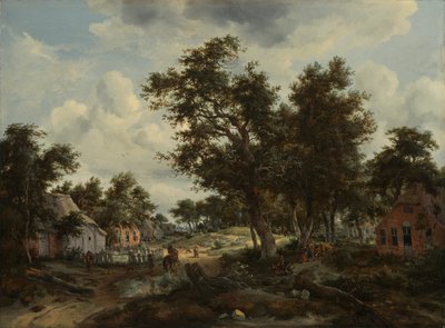 Metsäinen maisema matkustajien kanssa polulla Hamletin halki, n. 1665 (öljy kankaalle) tekijältä Meindert Hobbema