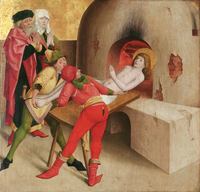 Pyhän marttyyrikuolema Vitus (kääntöpuoli); Kristus ennen Kaifasta (käänteinen) tekijältä Meister der Veitslegende