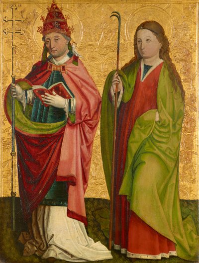 Niin kutsutun Pretschlaipfer-triptyykin oikea siipi: St. Gregor ja Agathe (sisällä); helvetti Erasmus ja Barbara (ulkopuolella) tekijältä Meister von Großgmain (Werkstatt)