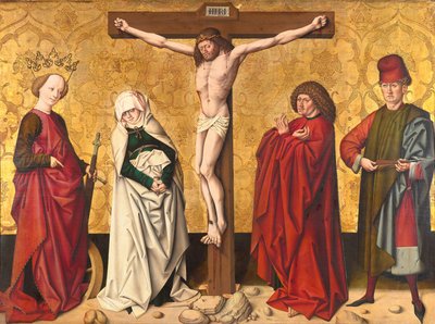 Kristus ristillä St. Mary ja John, Catherine ja Sebastian tekijältä Meister von Großgmain