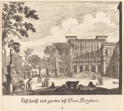 Borghesen palatsi ja puutarha tekijältä Melchior Küsel after Johann Wilhelm Baur