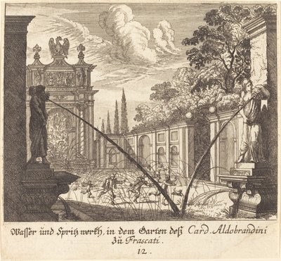 Kardinaali Aldobrandinin puutarhat, Frascati tekijältä Melchior Küsel after Johann Wilhelm Baur
