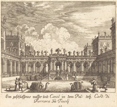 Palatsi ja kanava, Ferraran kardinaali, Tivoli tekijältä Melchior Küsel after Johann Wilhelm Baur