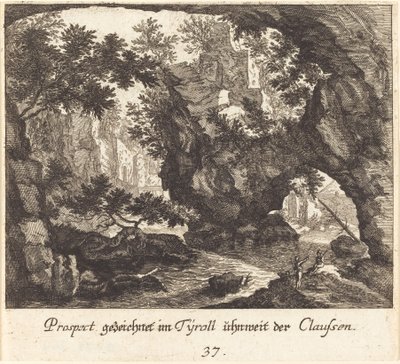 Tirolin maisema tekijältä Melchior Küsel after Johann Wilhelm Baur