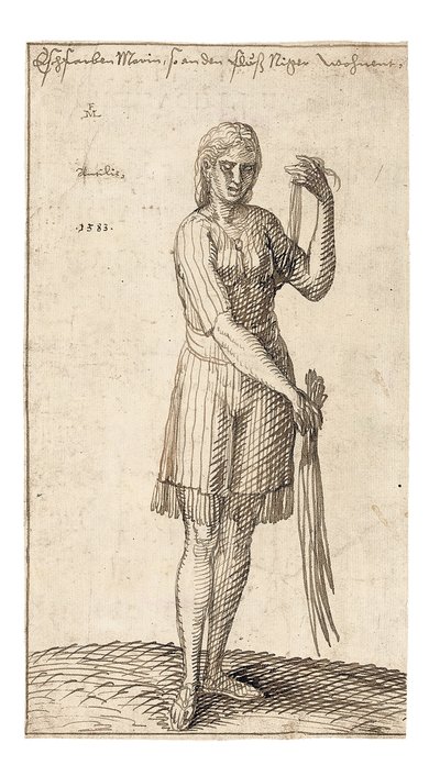 Nigerialainen nainen pitelee ruokoa, 1583 tekijältä Melchior Lorck
