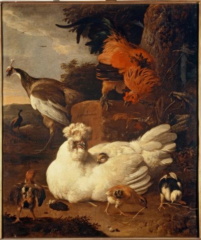 M. de Hondecoeter, Glucke mit Küken tekijältä Melchior de Hondecoeter