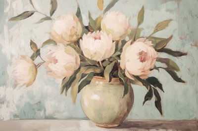 Punastuvat pionit – asetelma tekijältä Melloi Art Prints