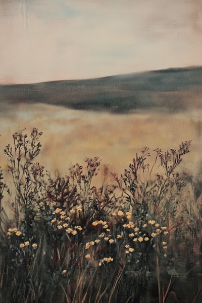 Kultainen pelto täynnä luonnonkukkia tekijältä Melloi Art Prints