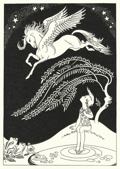 Alaspäin tuli Pegasus, leveissä ympyröissä (väri litho) tekijältä Merlyn Mann