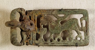 Merovingilainen taide: vyön solki, joka edustaa upeaa eläintä. Gallia 6-luvulla. Saint Germain en Layen arkeologinen kansallismuseo tekijältä Merovingian Merovingian