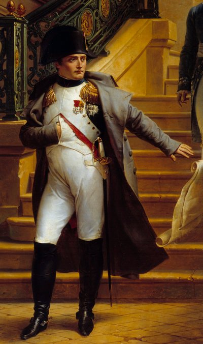 Keisari Napoleon I (1769-1821) vierailee Palais-Royalissa, Tribunaatin päämajassa, ja hylkää arkkitehtien Beaumontin ja Fontainen suunnitelmat 5.8.1807, yksityiskohta Merry Joseph Blondelin (1781-1853) maalauksesta 1834 Sun . 2,27 x 1,63 m Palais Royal, Pa tekijältä Merry Joseph Blondel