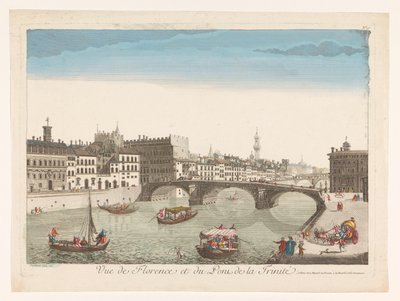 Näkymä Ponte Santa Trinitalle Arno-joen yli Firenzessä Vue de Florence et du Pont de la Trinité (otsikko esineessä) tekijältä Mesard