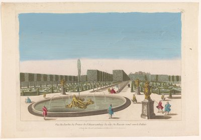 Näkymä suihkulähteelle Palais Schwarzenbergin puutarhasta lähellä Wienin kaupunkia Vue du jardin du Prince de Schwarzenberg du côte du bassin vers le palais