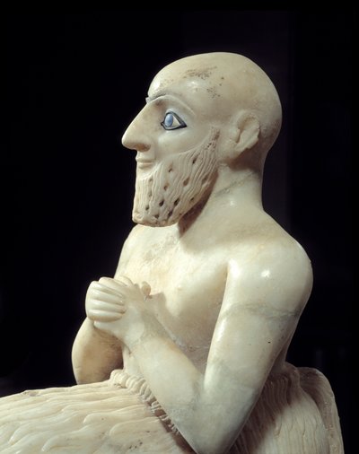 Taide Mesopotamia: Intendantti Ebih-ilin patsas. Veistos albasterista, simpukasta, lapis-lasulista ja liuskeesta, Noin 2500 eKr. (Sumerilainen aika, noin 2900-2200 eKr.). Marilta. Korkeus: 0,525 m. Pariisi, Louvre-museo tekijältä Mesopotamian