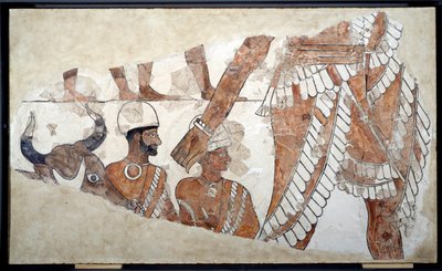 Mesopotamia: uhrausjärjestys. Yksityiskohta Zimri Limin palatsin freskosta (noin 1782-1759). 1700-luvulla eaa. Marilta. Pariisi, Louvre-museo tekijältä Mesopotamian