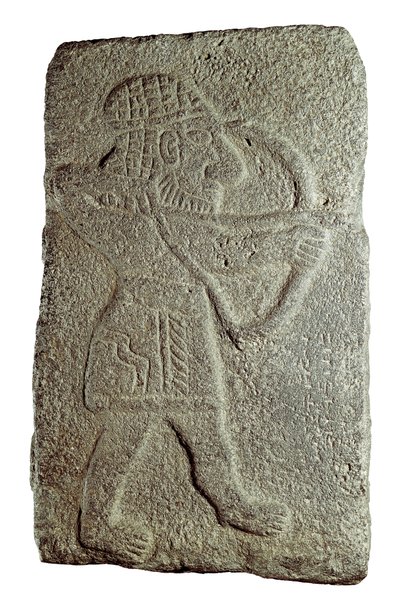 Heettiläinen jousimies, Guzanan kuninkaan Kaparan palatsista Tell Halafista (Syyria), 9. vuosisadalta eKr. (matala kohokuvio kivellä) tekijältä Mesopotamian Mesopotamian