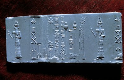 Itämainen taide: lääkäri Ur-Lugalin sinetti (Ur Lugal, 3. vuosituhat eKr.), Aasian antiikin aika. Louvren taidemuseo tekijältä Mesopotamian Mesopotamian