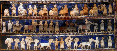 Rauhan paneeli Urin standardista, n. 2600-2400 eKr. (maali puulle). tekijältä Mesopotamian Mesopotamian