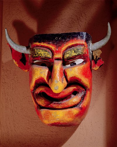 Pastorelassa käytetty paholainen maski Guerreron alueelta Meksikosta (maalattu puu) tekijältä Mexican School