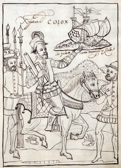 MS Hunter 242 f.247r Christopher Columbus, kuvitus Historia de Tlaxcalasta, kirjoittanut Diego Munoz Camargo tekijältä Mexican School
