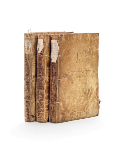 Codex Chimalpahin ja Fernando de Alva Ixtilxochitlin historialliset teokset espanjaksi ja nahuatiksi, käsikirjoitukset paperilla 3 osassa tekijältä Mexican School