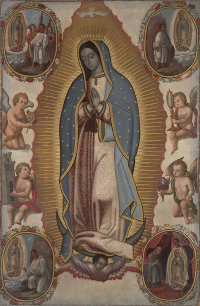 Guadalupen neitsyt, n. 1700 (öljy kankaalle) tekijältä Mexican School