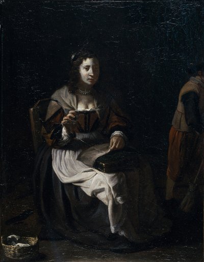 Nainen ompelee (öljy kankaalle) tekijältä Michael (attr. to) Sweerts