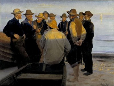 Kalastajat meren rannalla kesäiltana tekijältä Michael Ancher